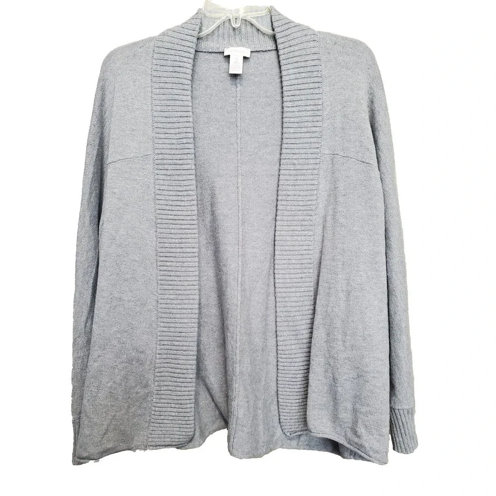Chico's Gray Rabbit Hair Blend Gray Metallic Shimmer Open Front Cardigan 2 Large